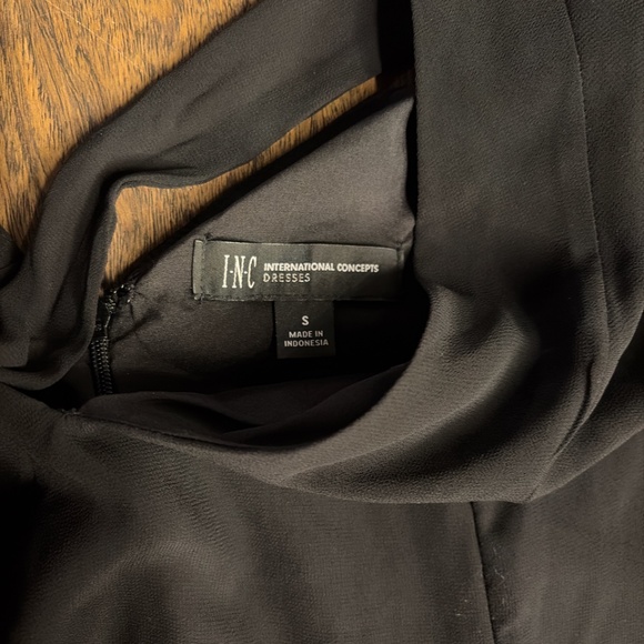 INC International Concepts Black Bow Tie Neck Dress | Puff Sleeve A-Line | Small - Picture 4 of 5